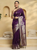 soft silk purple woven design designer saree with blouse piece 33pakhi3308