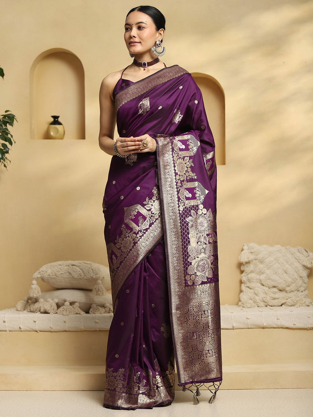 soft silk purple woven design designer saree with blouse piece 33pakhi3308
