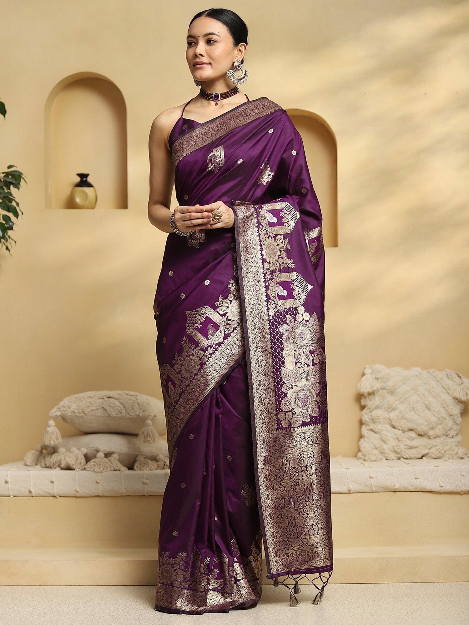 soft silk purple woven design designer saree with blouse piece 33pakhi3308