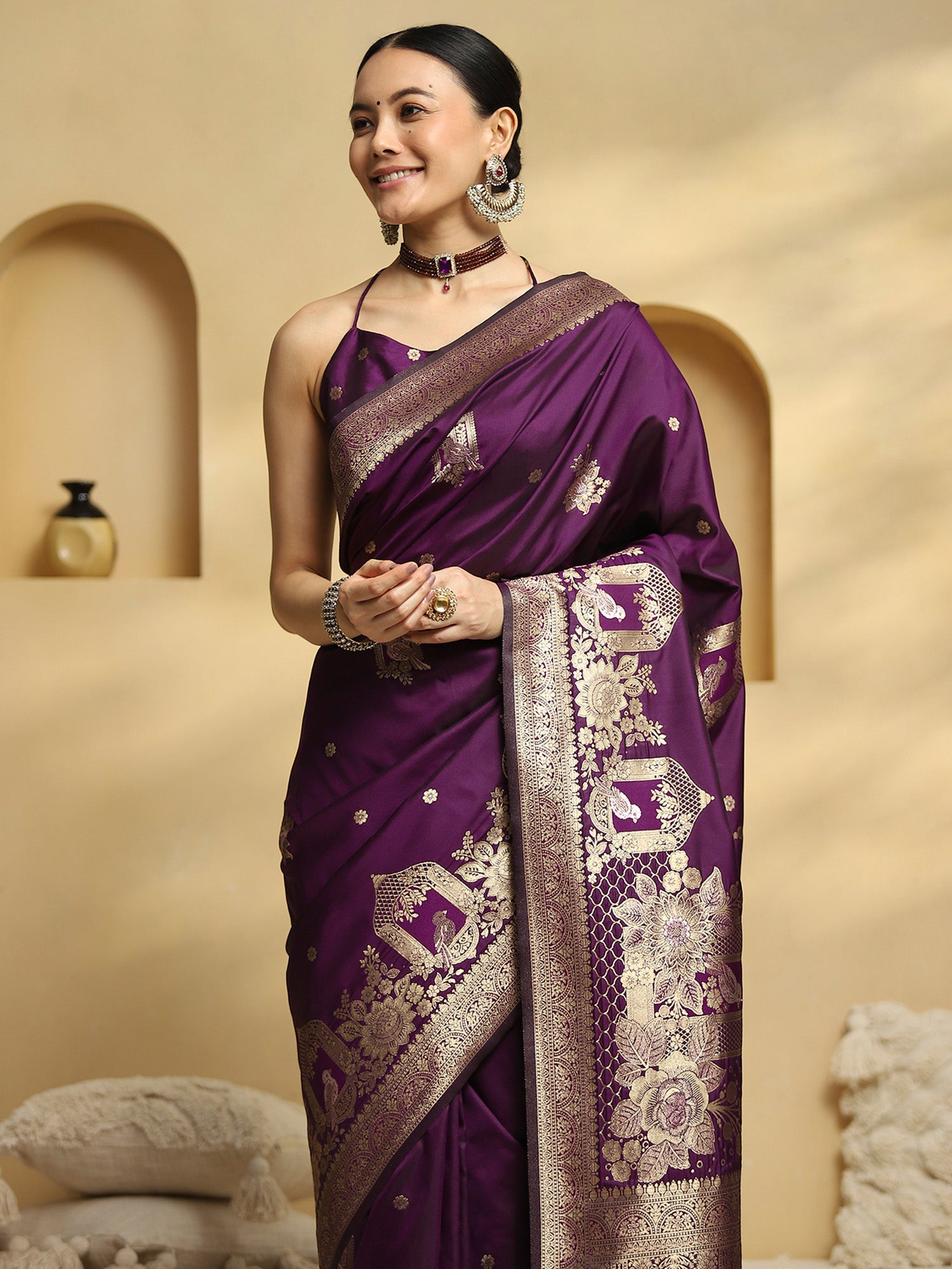 soft silk purple woven design designer saree with blouse piece 33pakhi3308