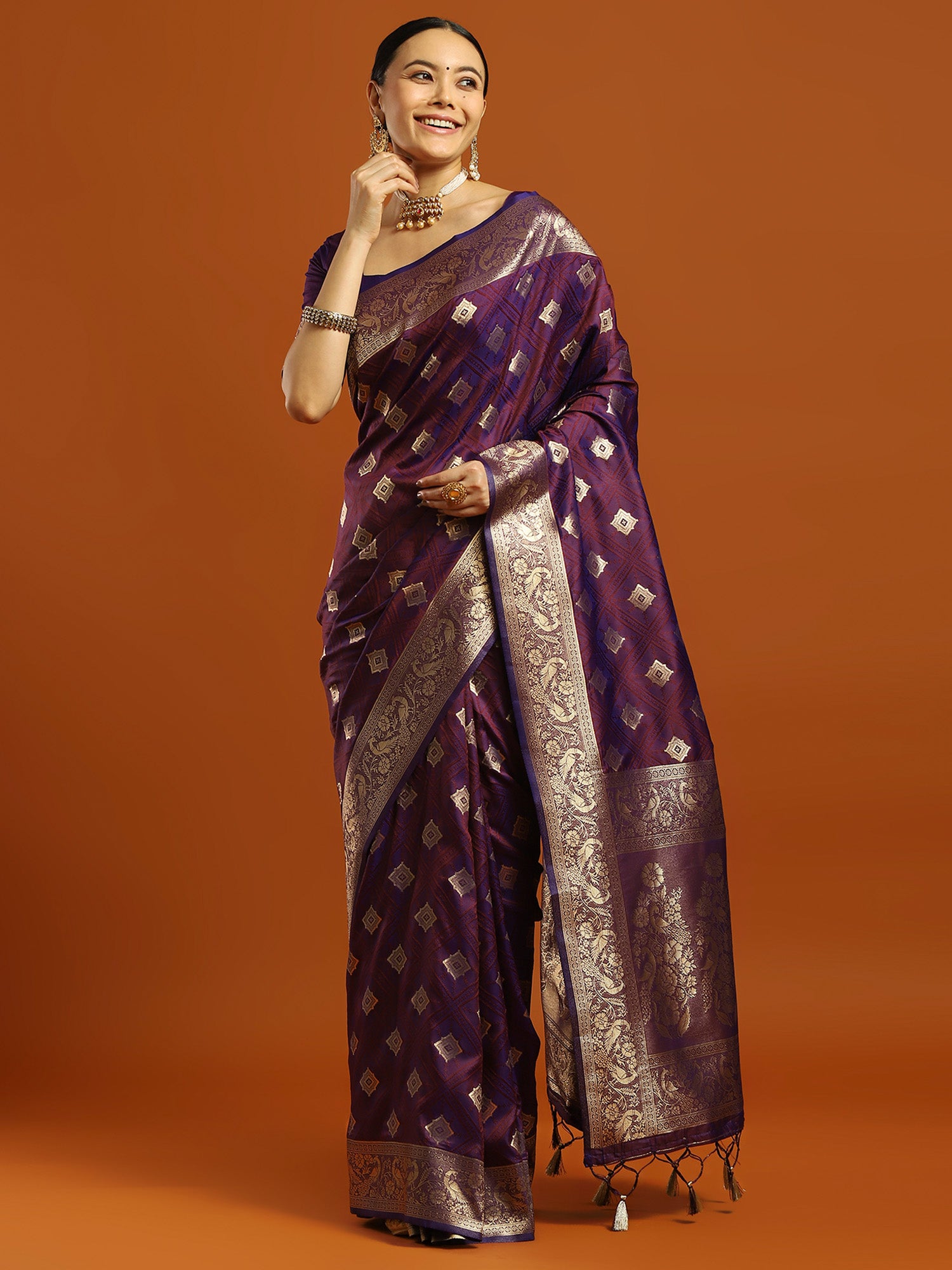 soft silk purple woven design designer saree with blouse piece 34pakhi3402