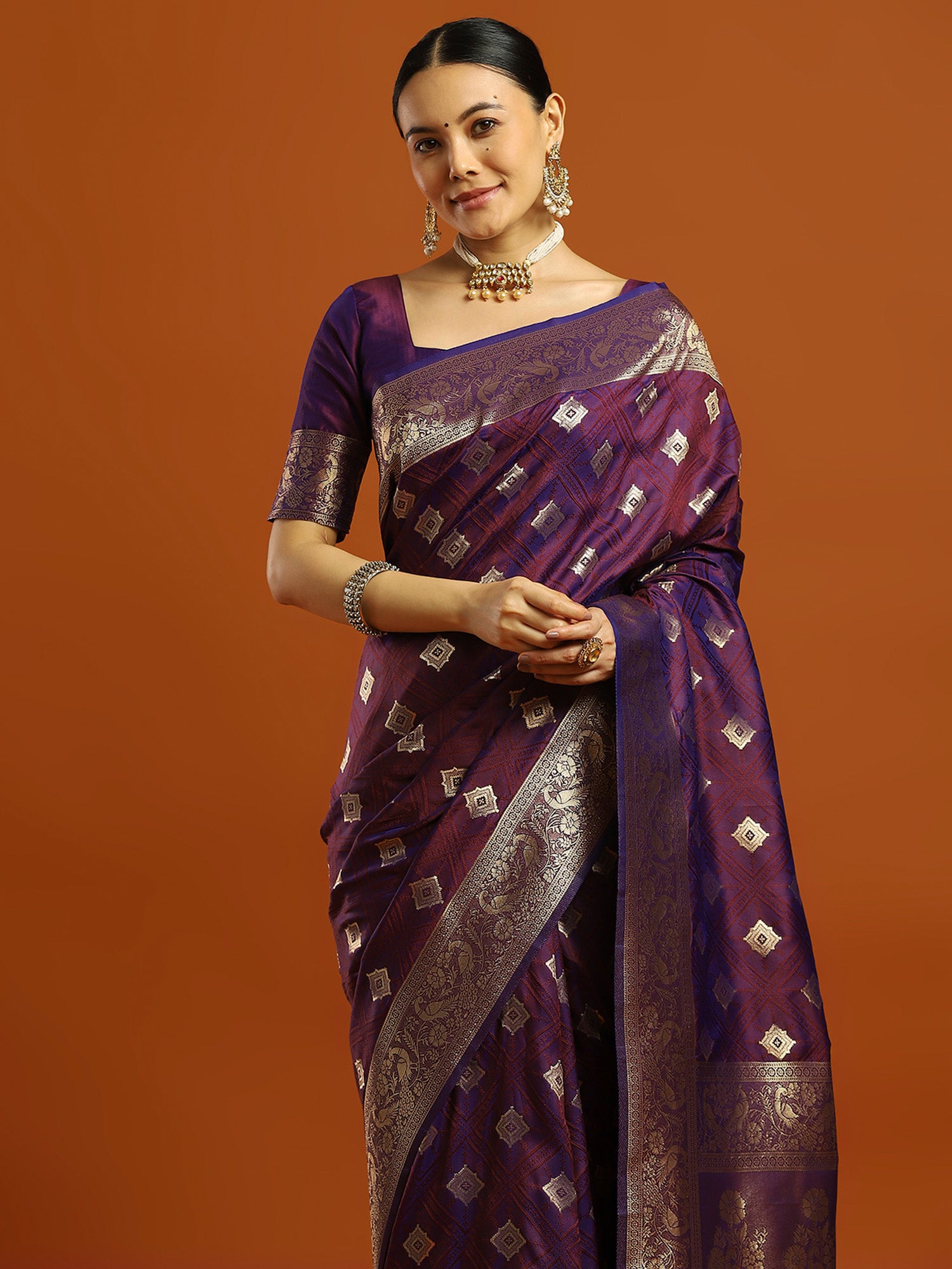 soft silk purple woven design designer saree with blouse piece 34pakhi3402