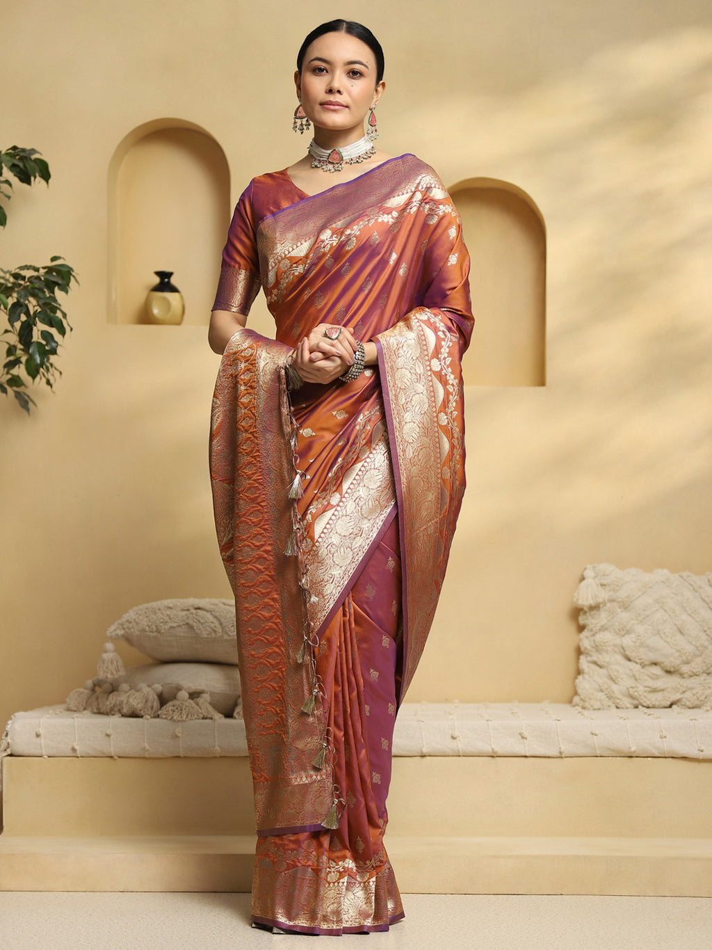 soft silk rust woven design designer saree with blouse piece 34pakhi3403