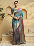 soft silk teal green woven design designer saree with blouse piece 34pakhi3404