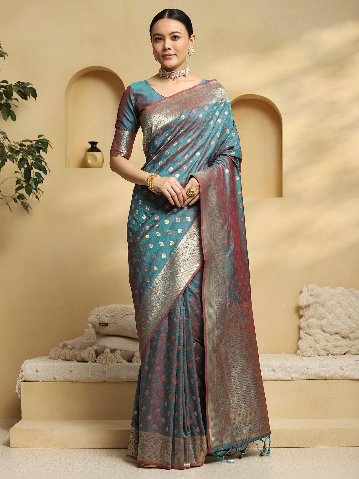 soft silk teal green woven design designer saree with blouse piece 34pakhi3404