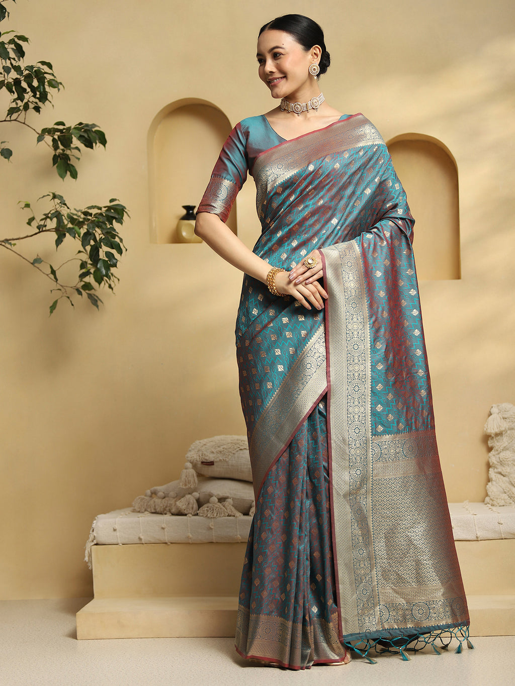 soft silk teal green woven design designer saree with blouse piece 34pakhi3404