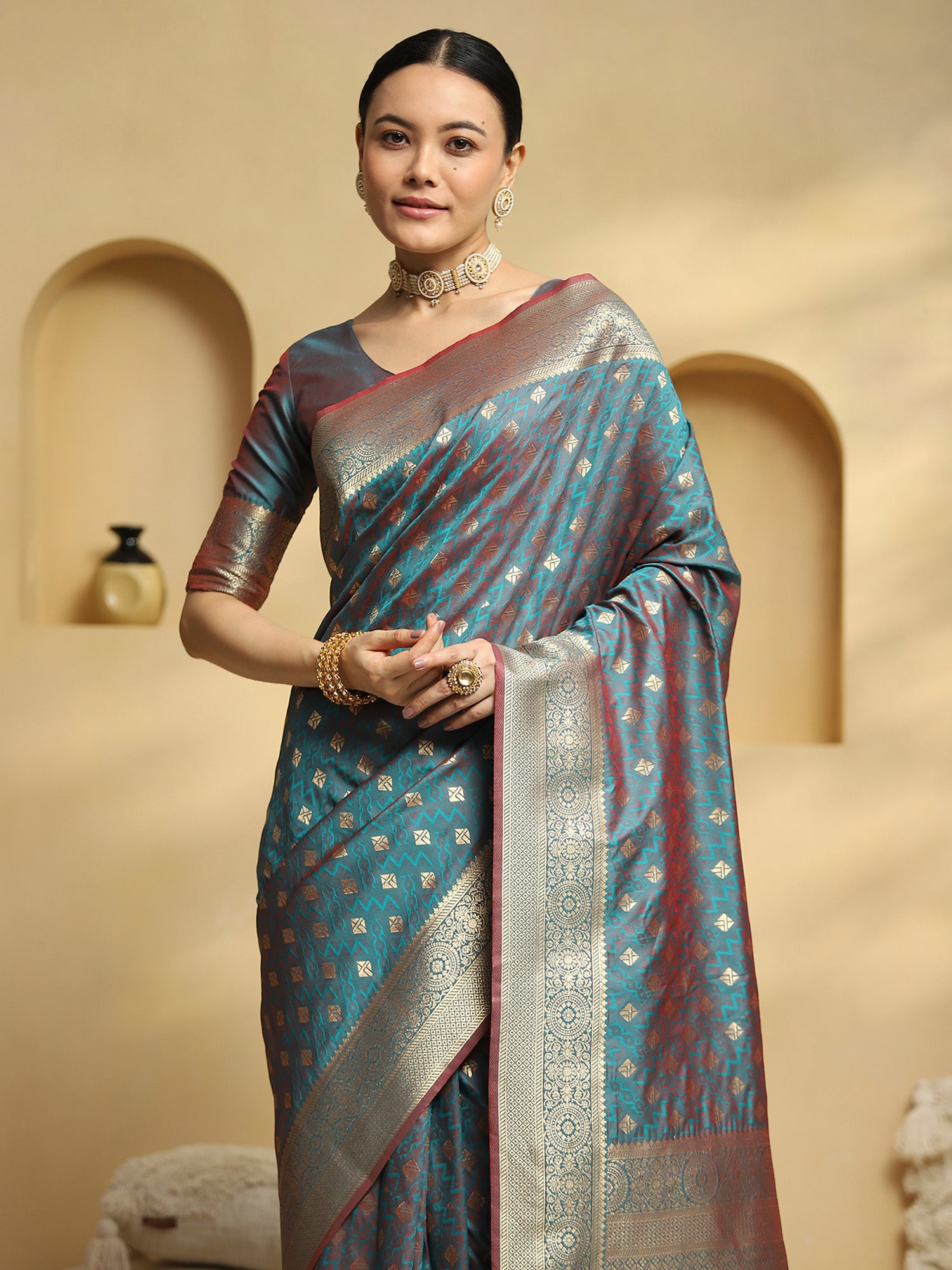 soft silk teal green woven design designer saree with blouse piece 34pakhi3404