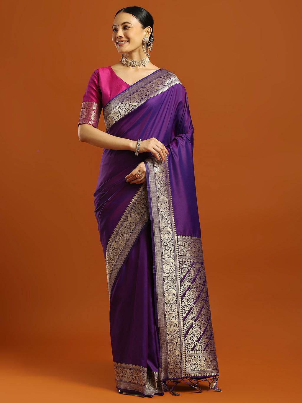 soft silk purple woven design designer saree with blouse piece 34pakhi3408