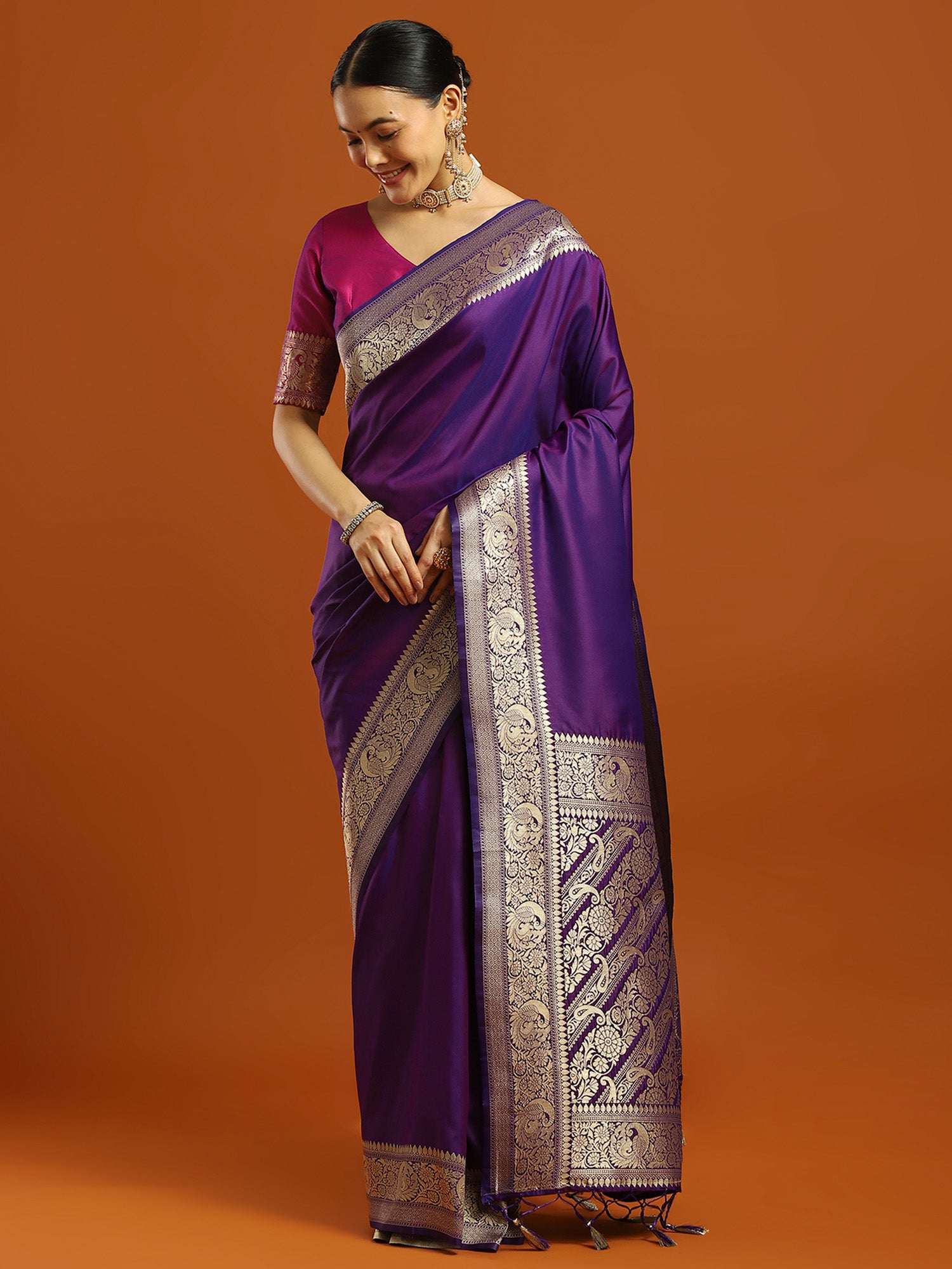 soft silk purple woven design designer saree with blouse piece 34pakhi3408