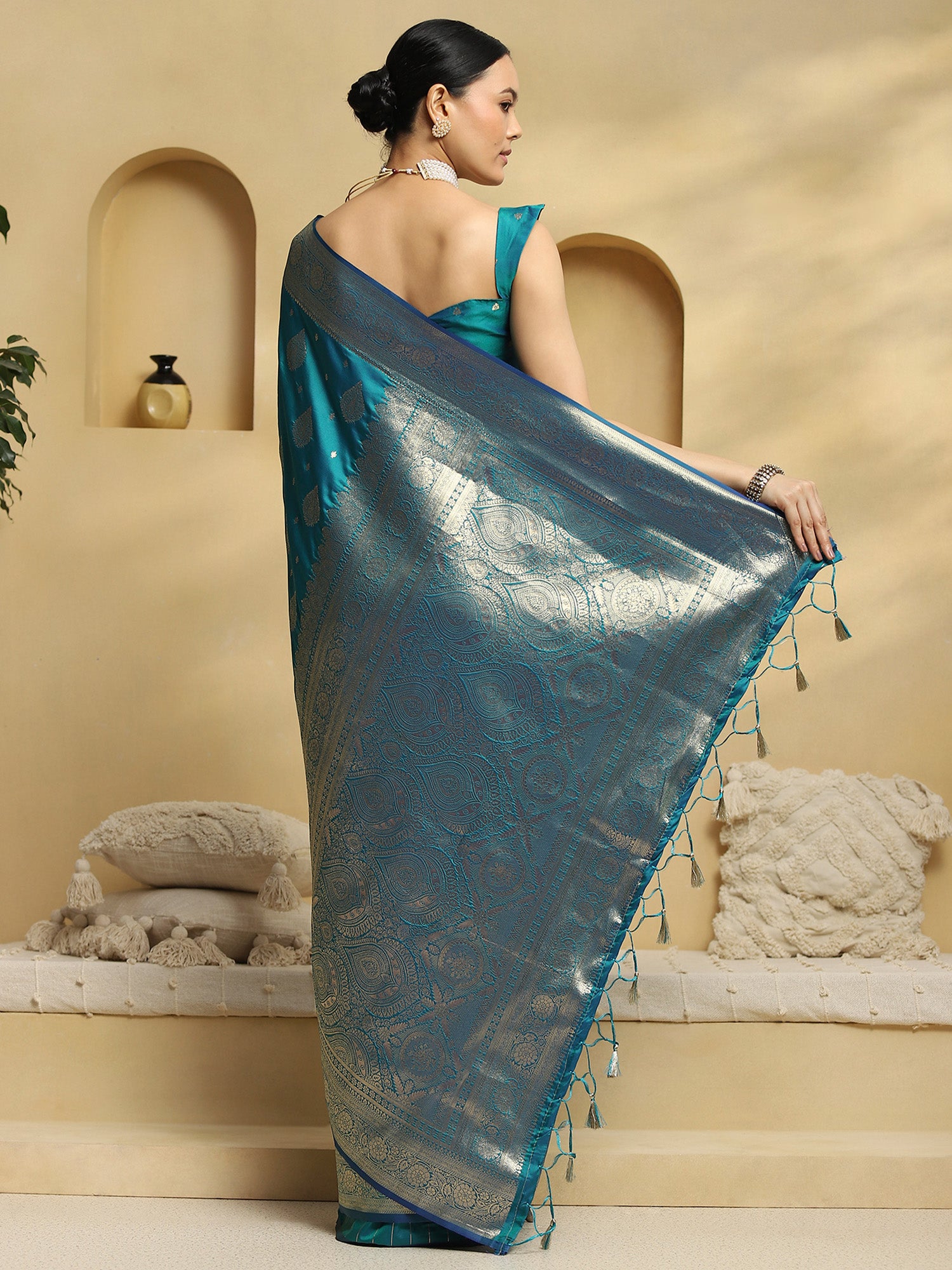 soft silk teal green woven design designer saree with blouse piece 35pakhi3503