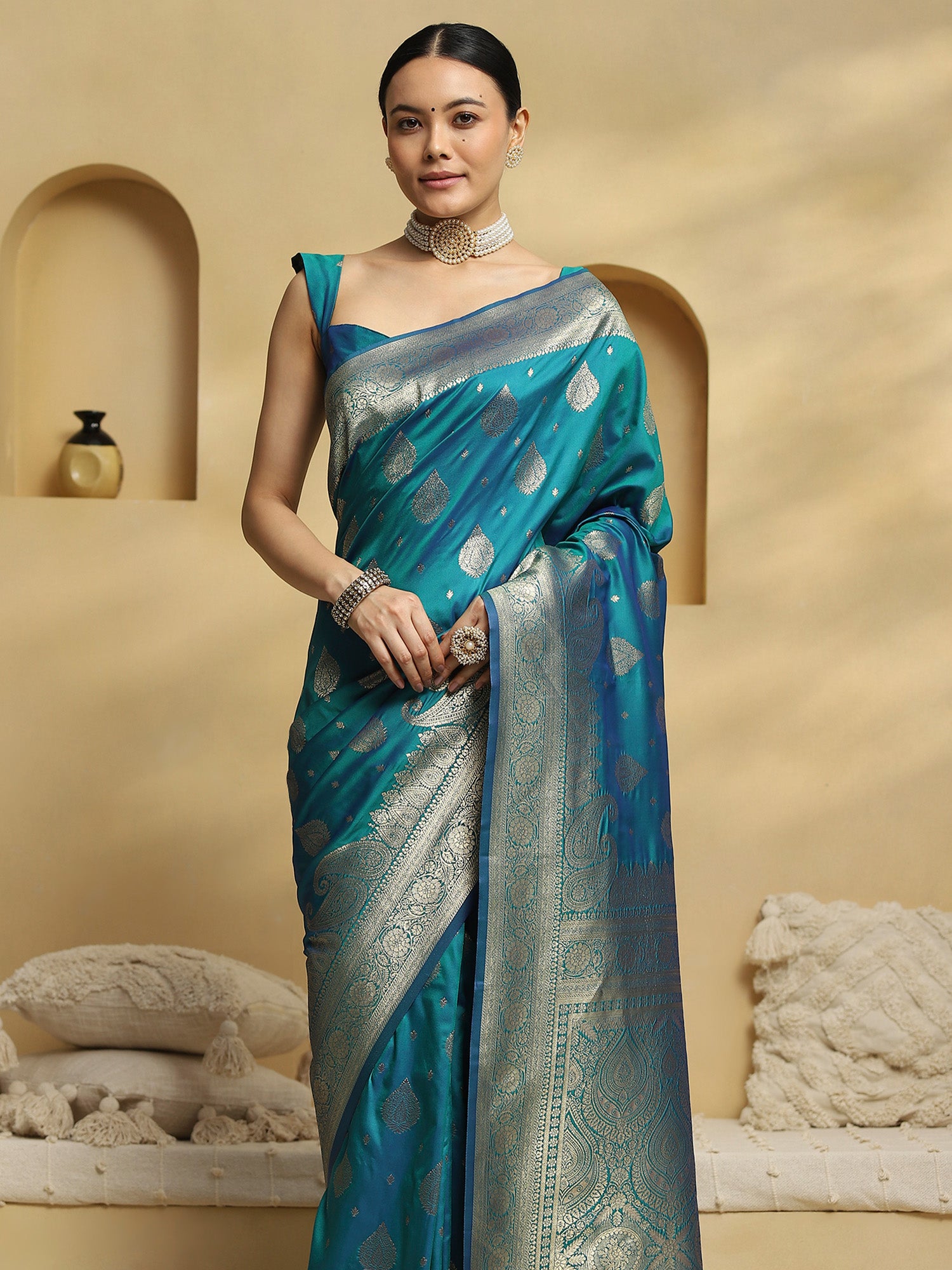 soft silk teal green woven design designer saree with blouse piece 35pakhi3503