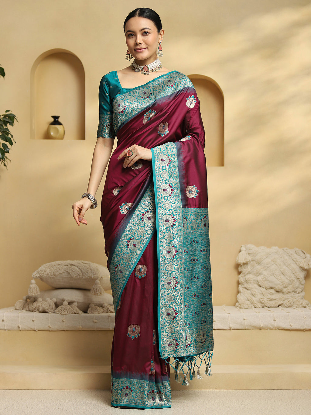 soft silk maroon woven design designer saree with blouse piece 35pakhi3506