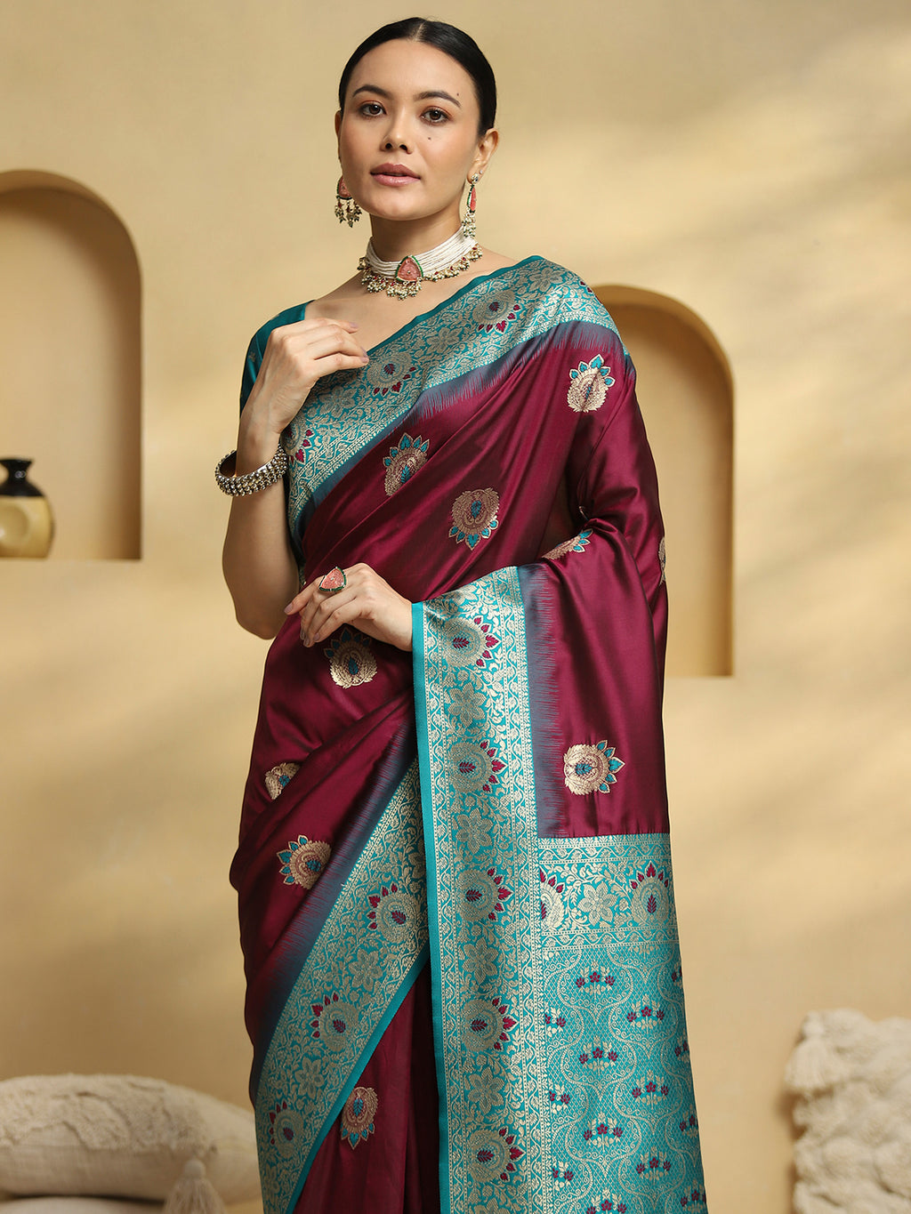 soft silk maroon woven design designer saree with blouse piece 35pakhi3506