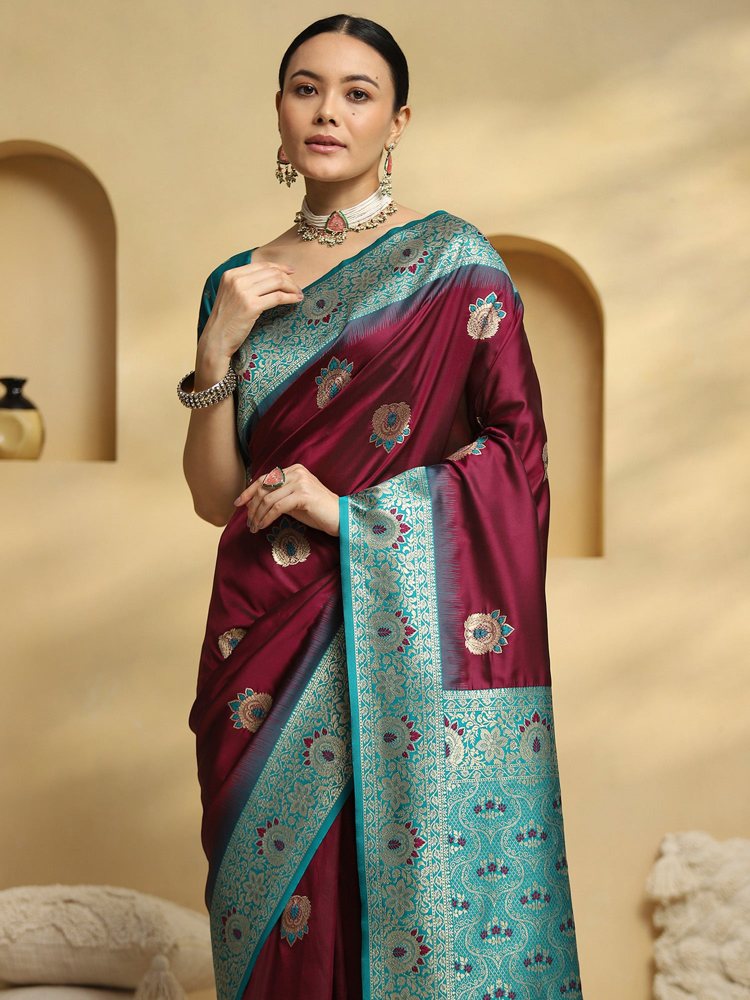 soft silk maroon woven design designer saree with blouse piece 35pakhi3506