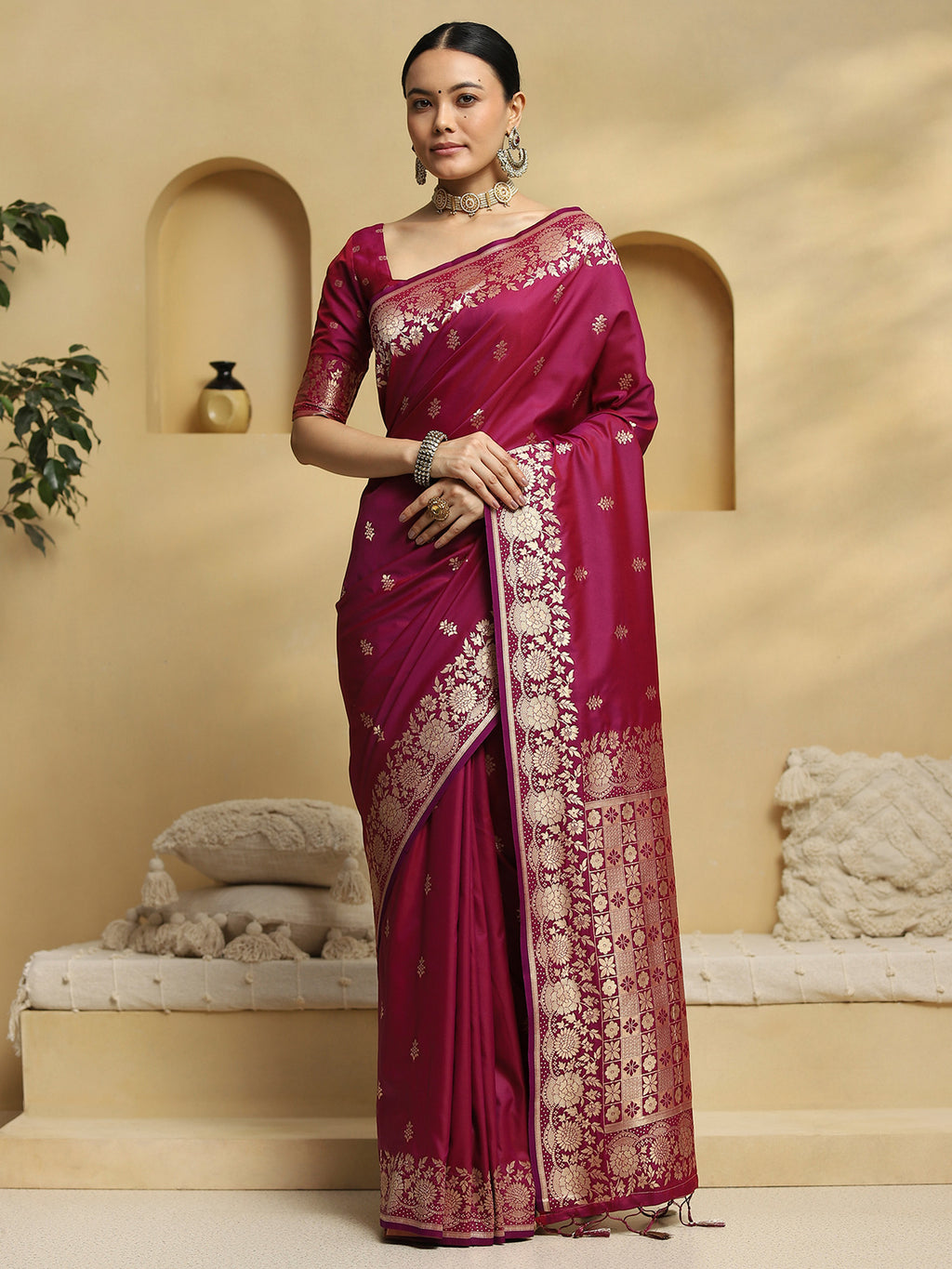 soft silk magenta woven design designer saree with blouse piece 35pakhi3508