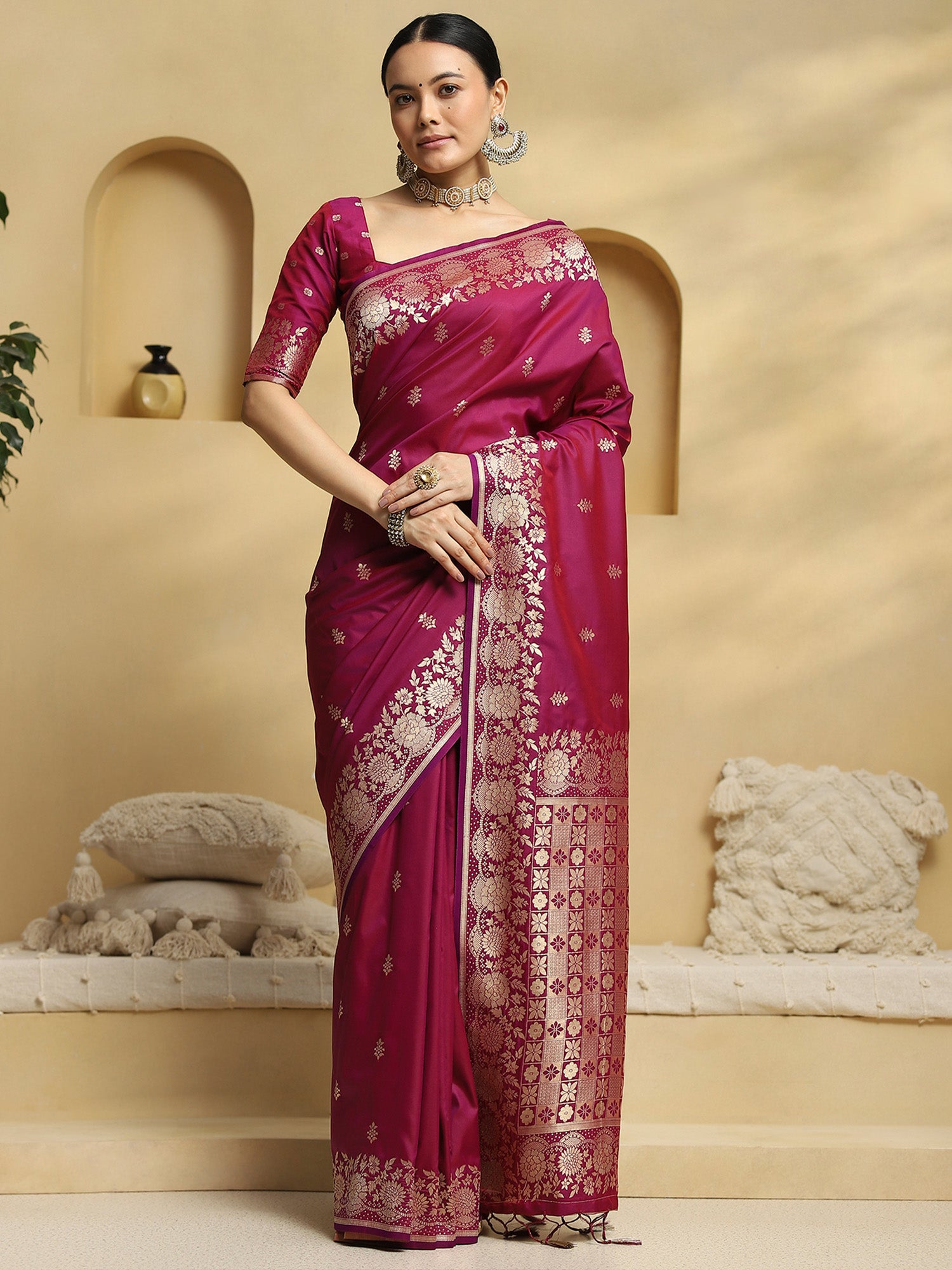 soft silk magenta woven design designer saree with blouse piece 35pakhi3508