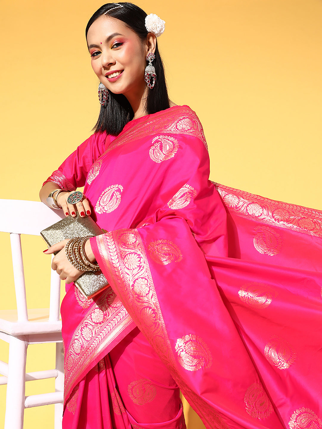 silk blend pink wovendesign celebrity saree with blouse piece 3pakhi5104