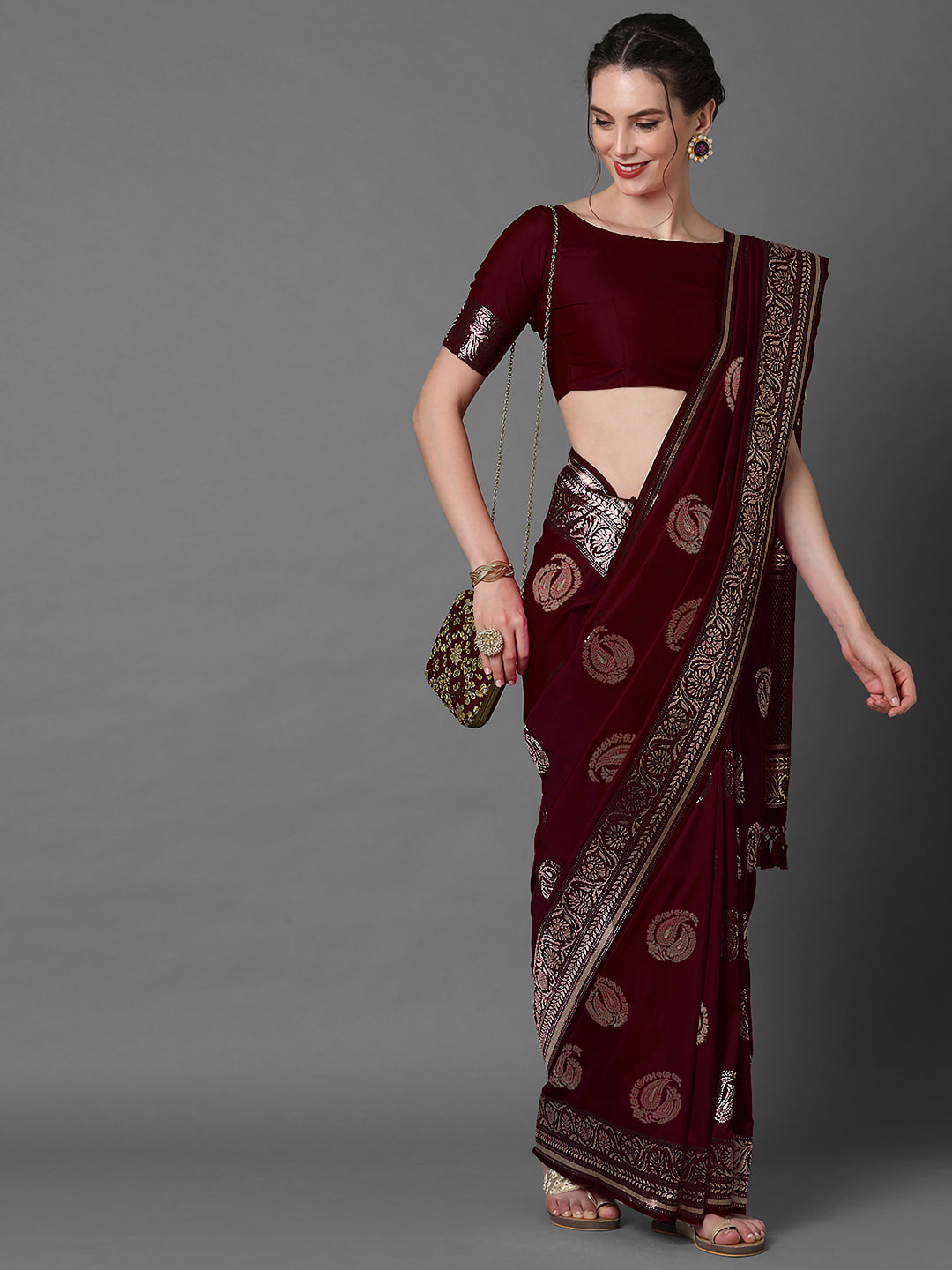 silk blend brown wovendesign celebrity saree with blouse piece 3pakhi5104a
