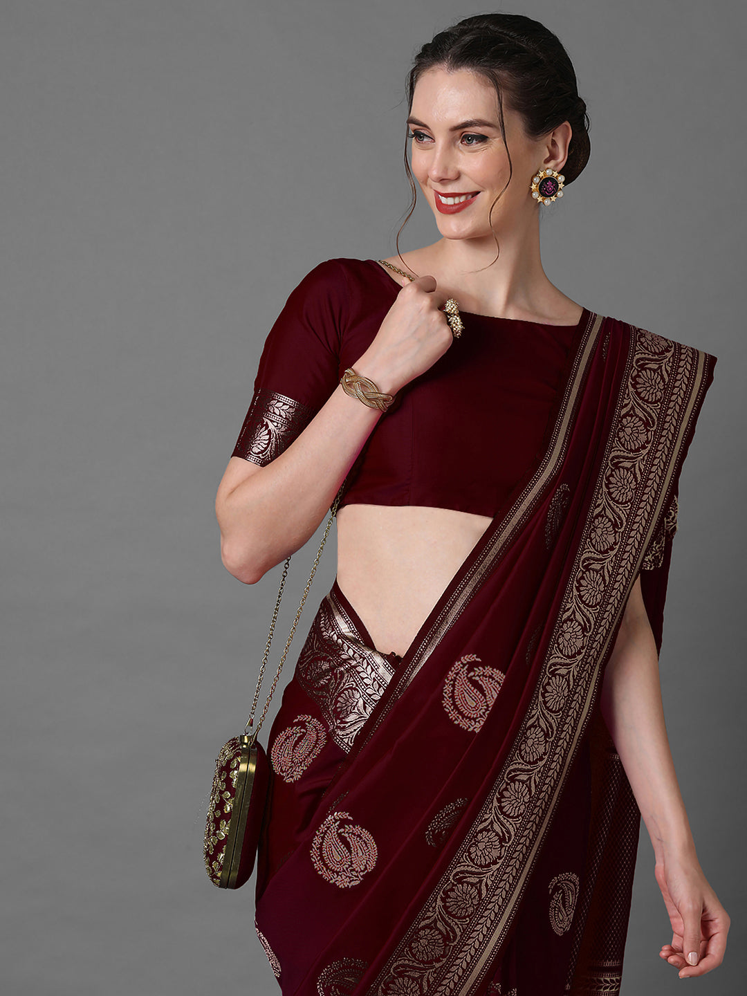 silk blend brown wovendesign celebrity saree with blouse piece 3pakhi5104a