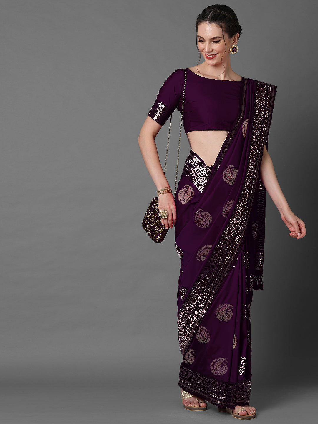silk blend purple wovendesign celebrity saree with blouse piece 3pakhi5104b
