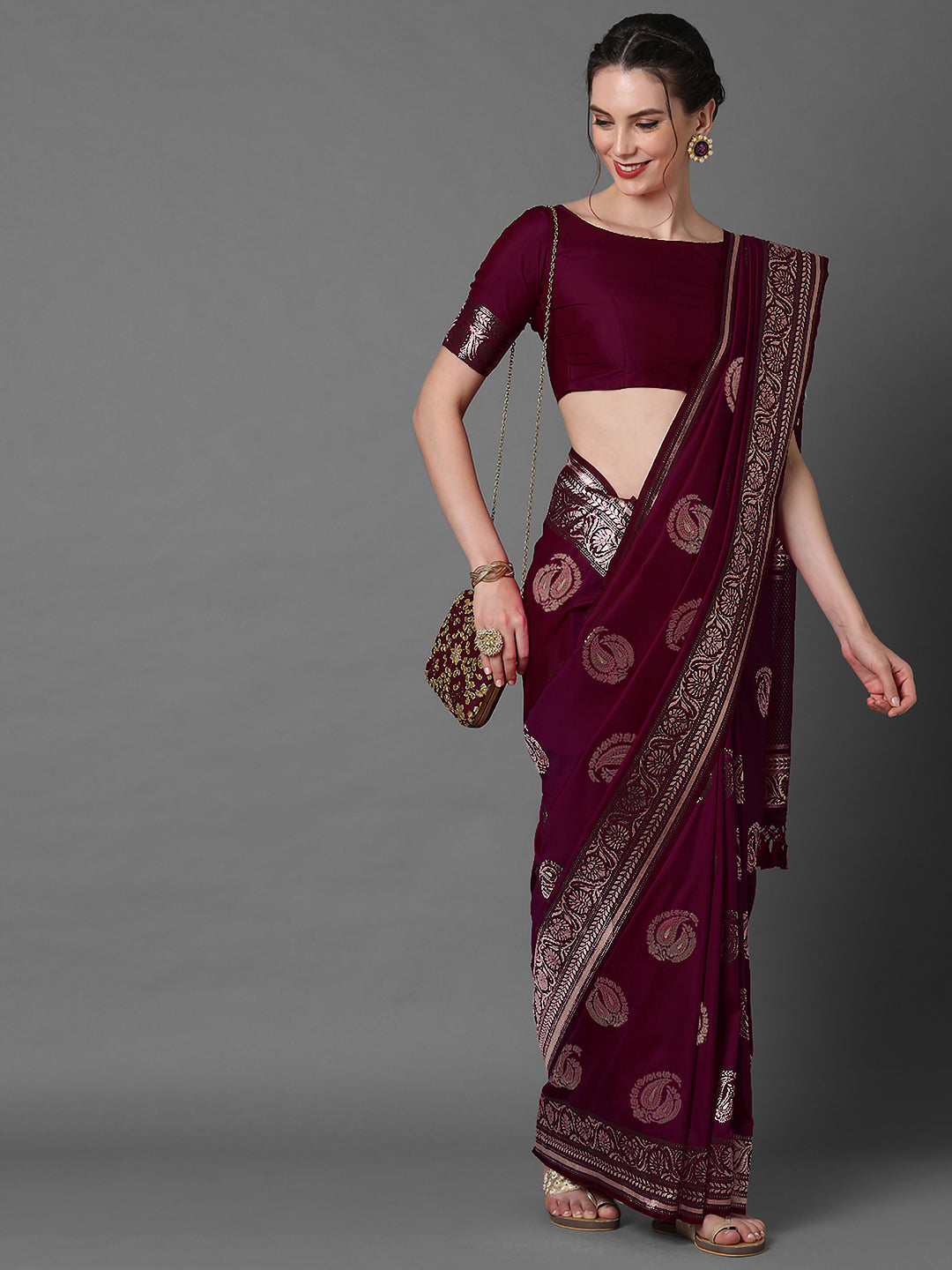 silk blend magenta wovendesign celebrity saree with blouse piece 3pakhi5104c