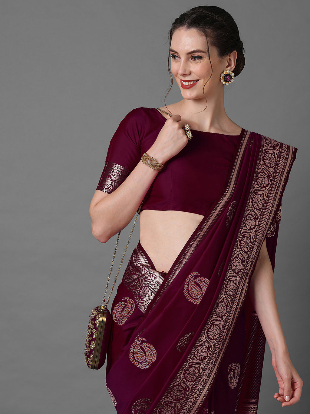 silk blend magenta wovendesign celebrity saree with blouse piece 3pakhi5104c