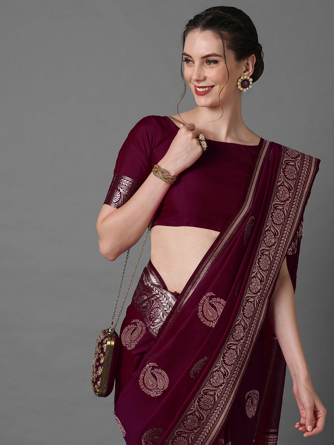 silk blend magenta wovendesign celebrity saree with blouse piece 3pakhi5104c