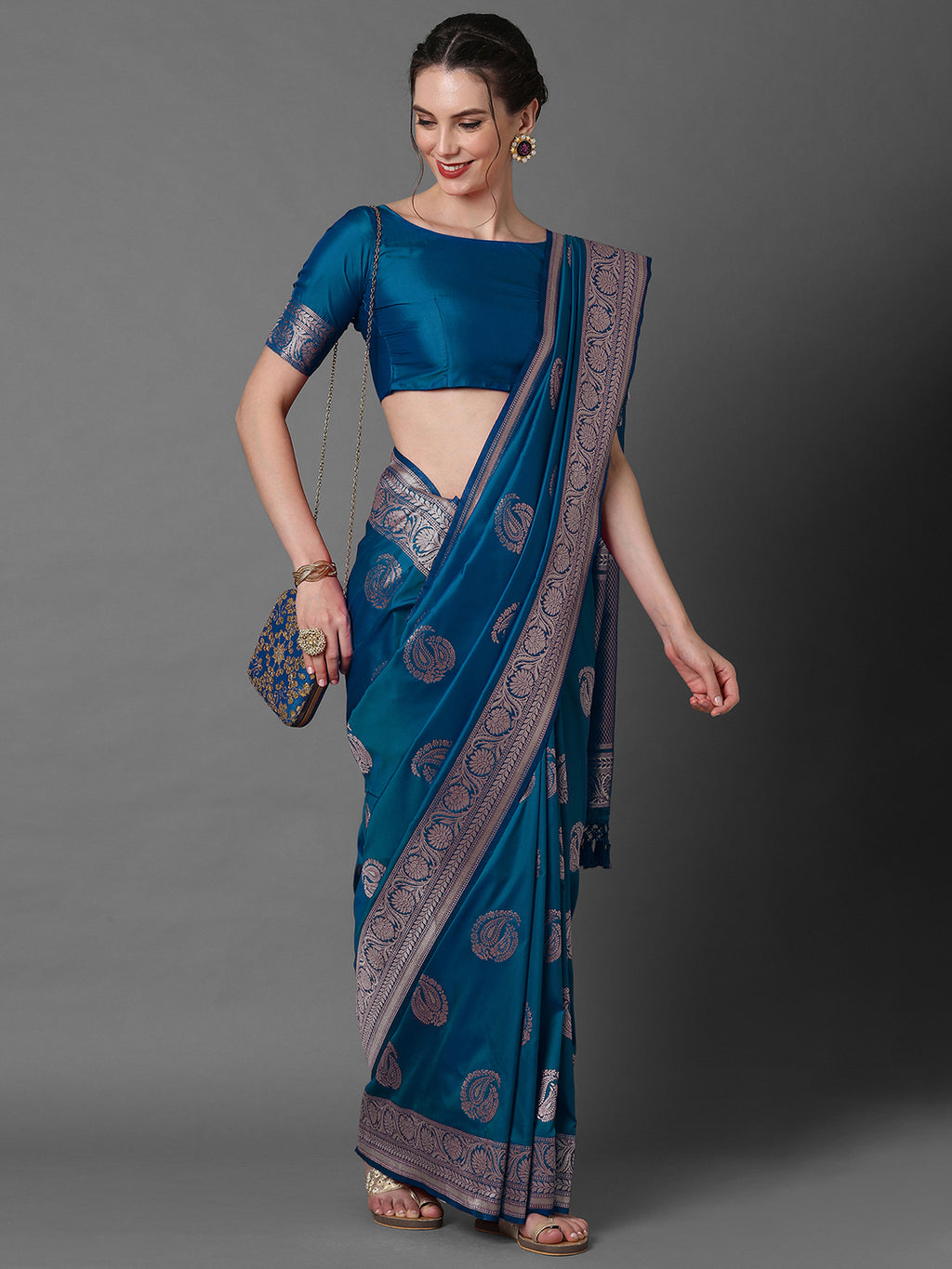 silk blend blue wovendesign celebrity saree with blouse piece 3pakhi5104d