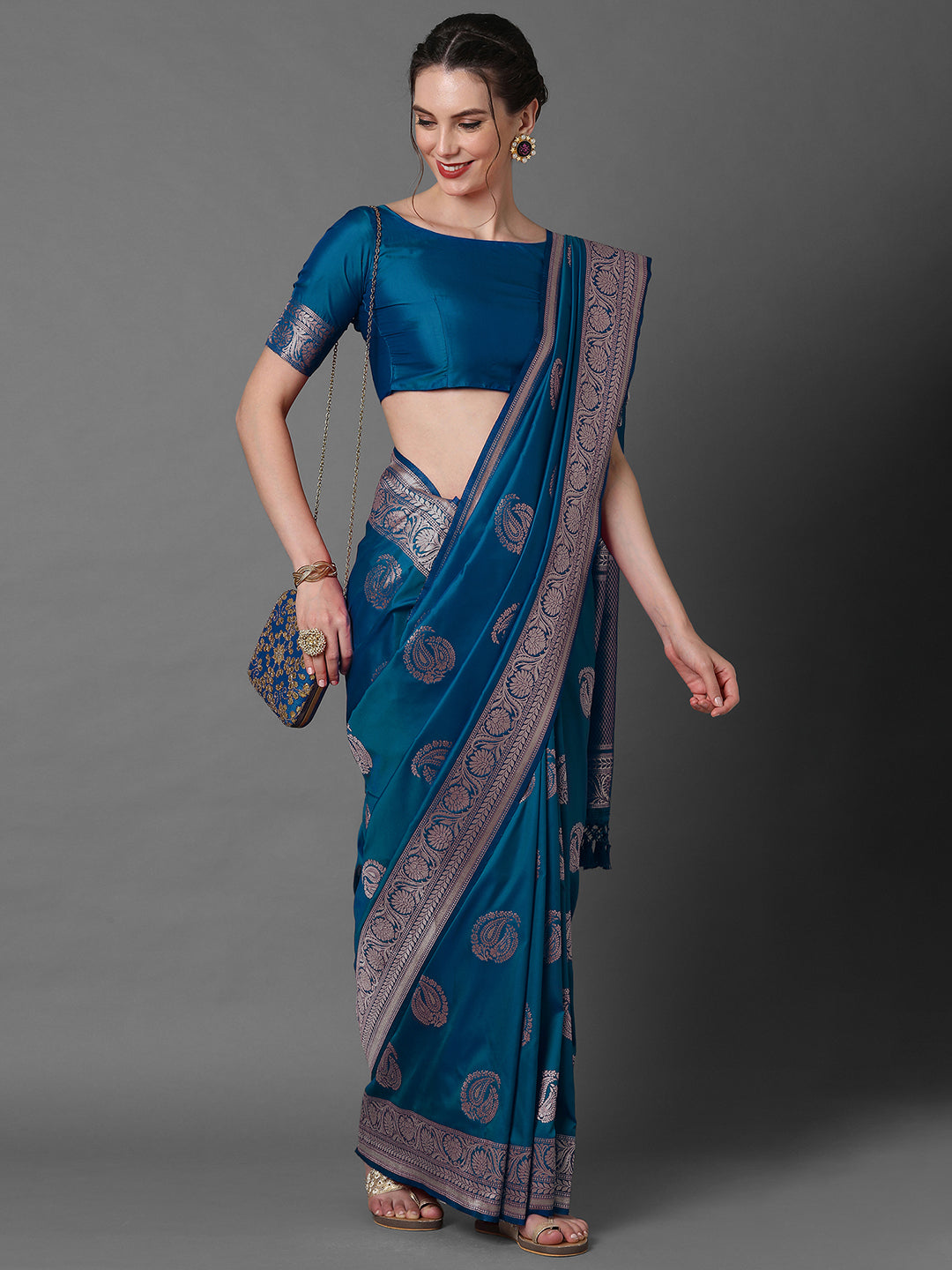 silk blend blue wovendesign celebrity saree with blouse piece 3pakhi5104d