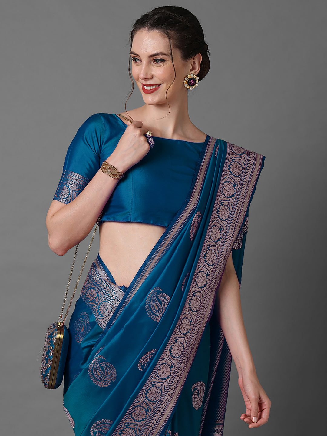 silk blend blue wovendesign celebrity saree with blouse piece 3pakhi5104d