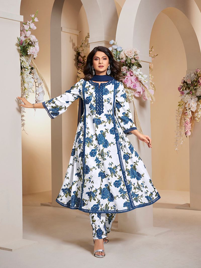 floral printed kurta with palazzos dupatta