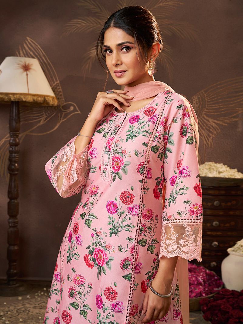 peach floral printed kurta set