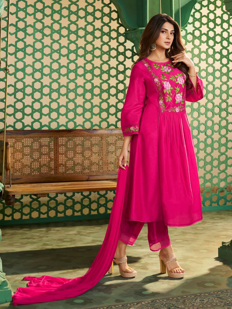 pink embroidered kurta set