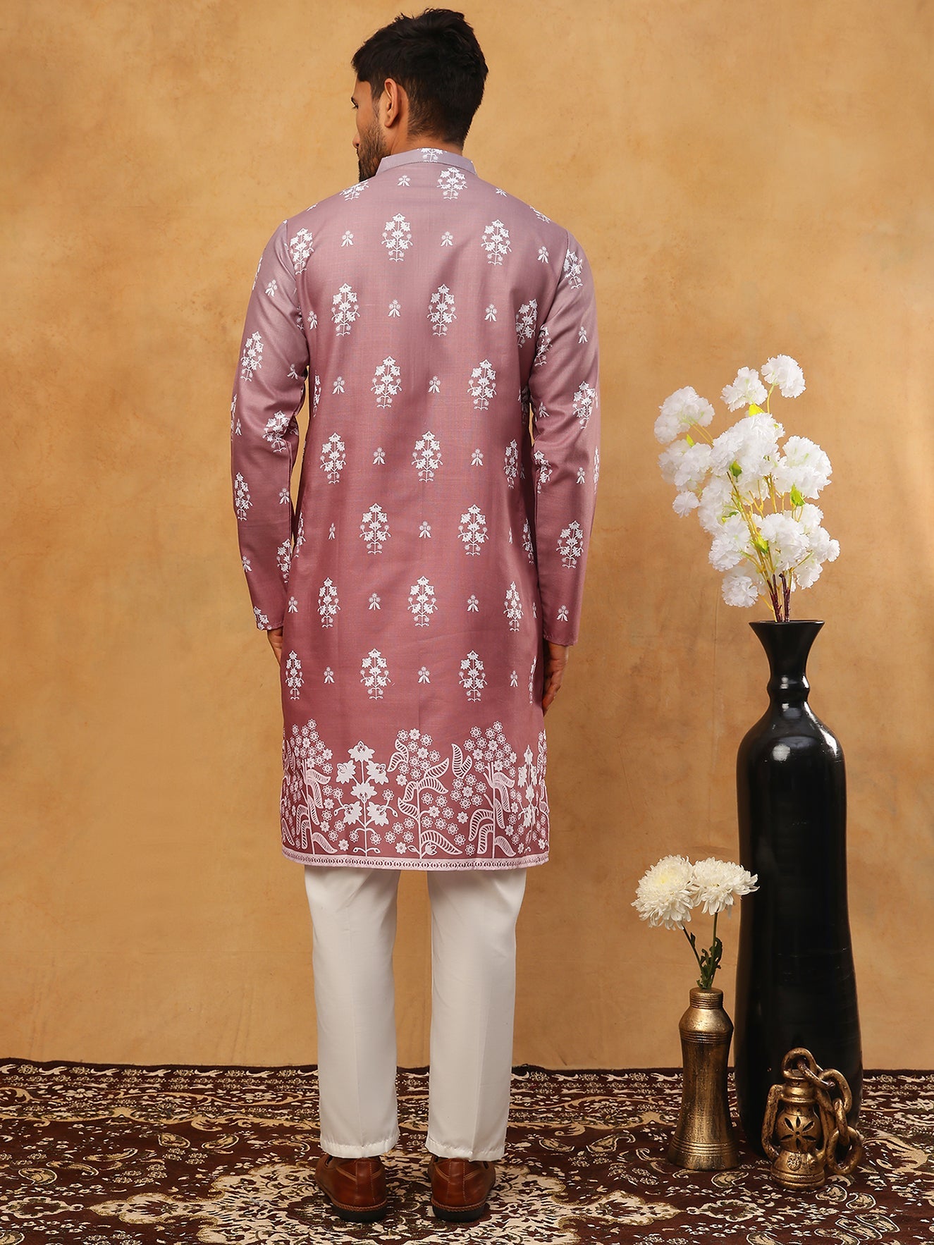 printed cotton blend kurta pyjama set