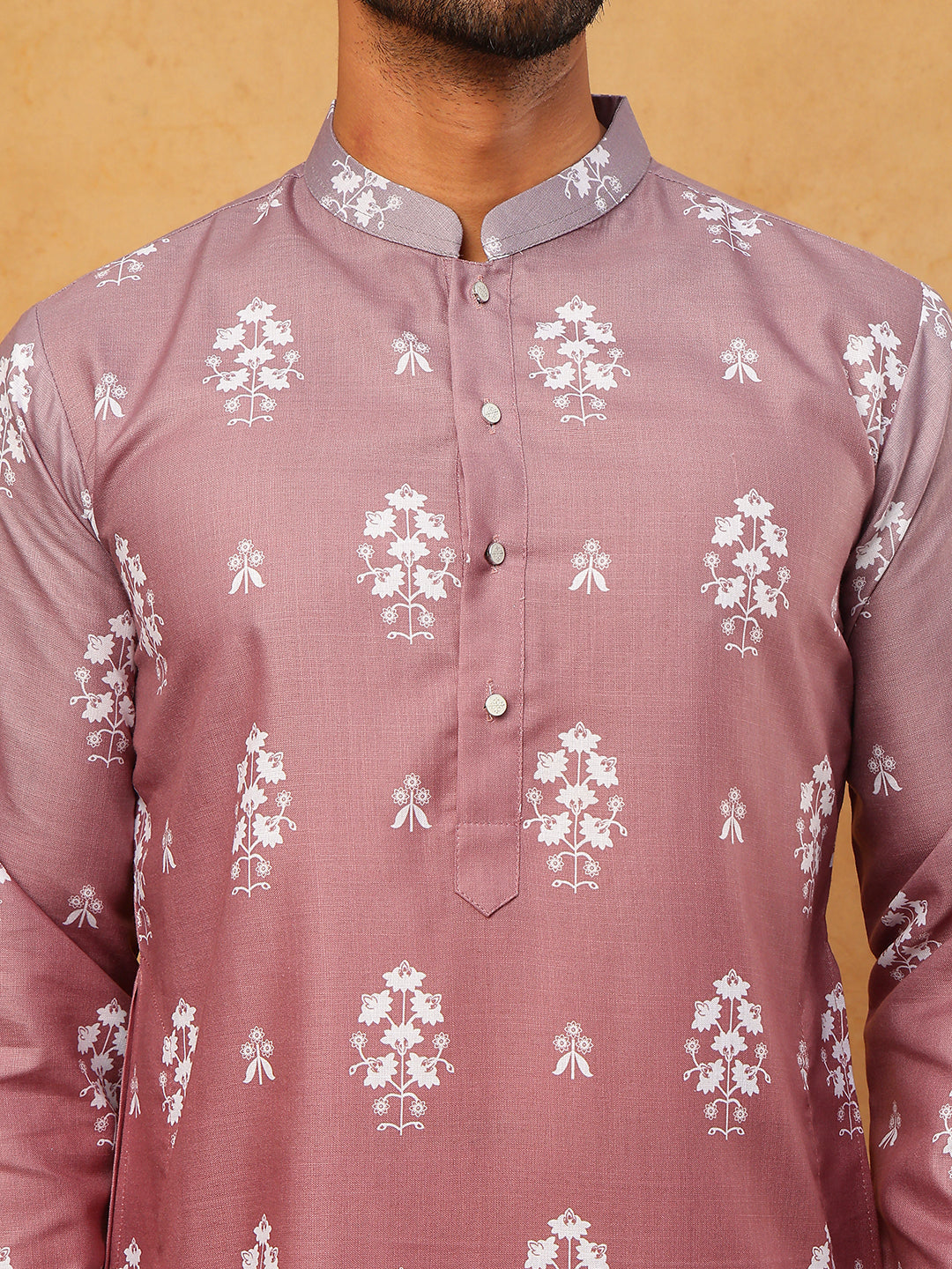 printed cotton blend kurta pyjama set