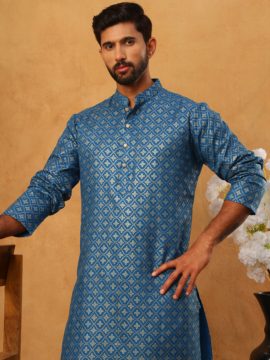 festive cotton blend printed kurta pyjama set