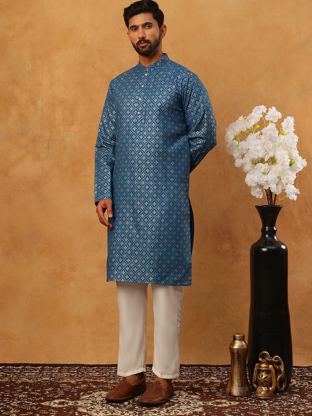 festive cotton blend printed kurta pyjama set