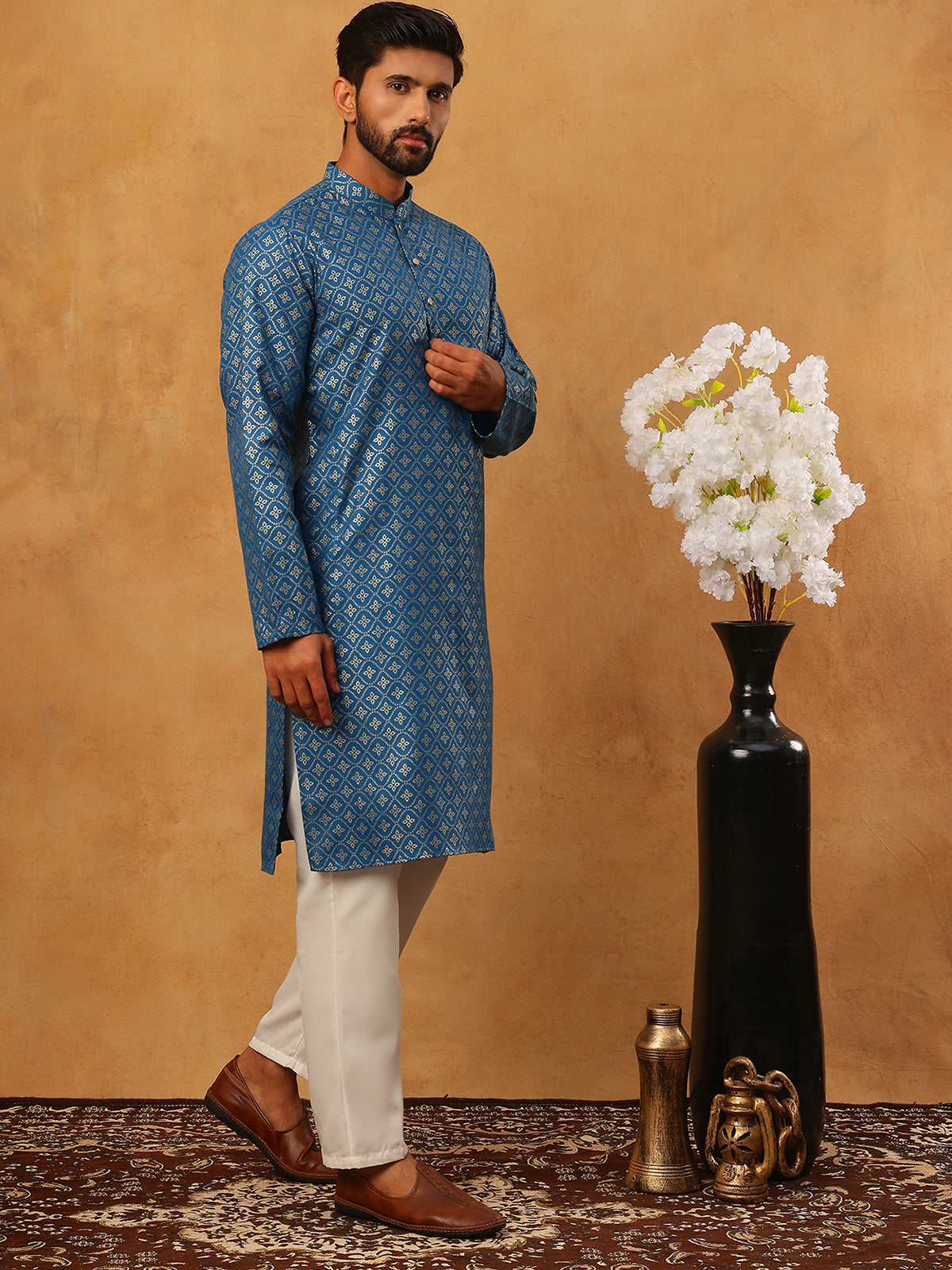 festive cotton blend printed kurta pyjama set