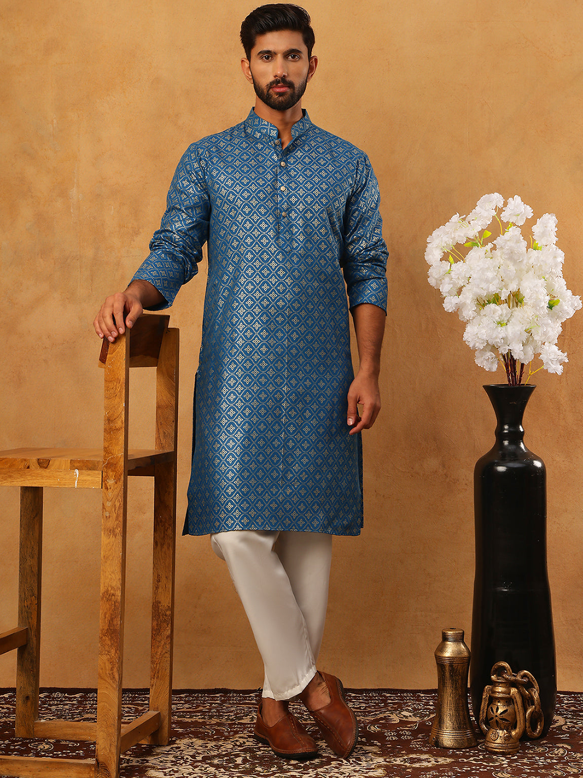 festive cotton blend printed kurta pyjama set