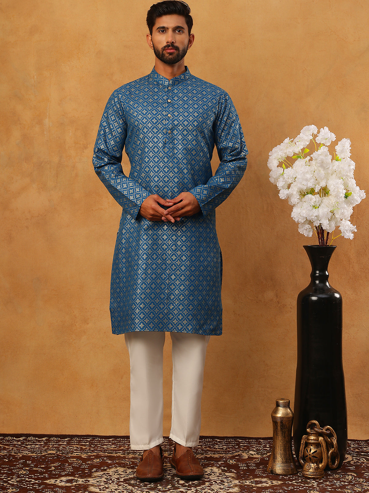 festive cotton blend printed kurta pyjama set