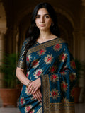 silk blend teal blue woven design designer saree with blouse piece 6pakhi8101