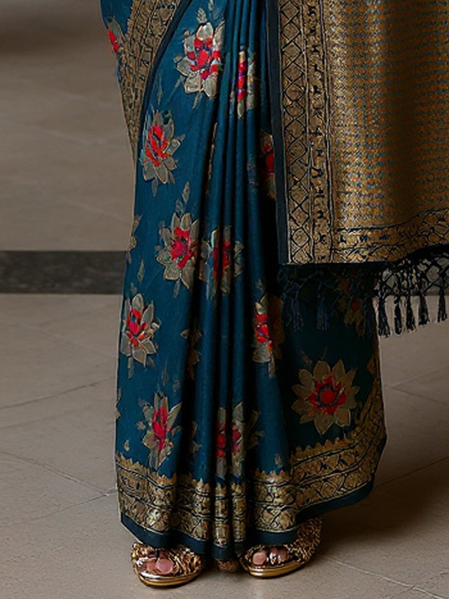 silk blend teal blue woven design designer saree with blouse piece 6pakhi8101