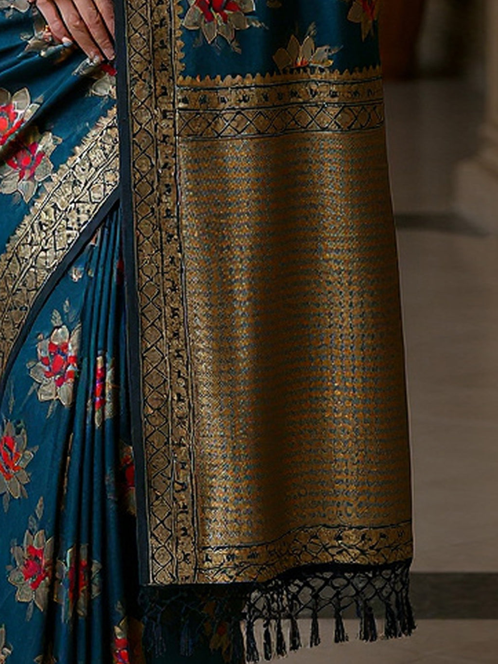 silk blend teal blue woven design designer saree with blouse piece 6pakhi8101