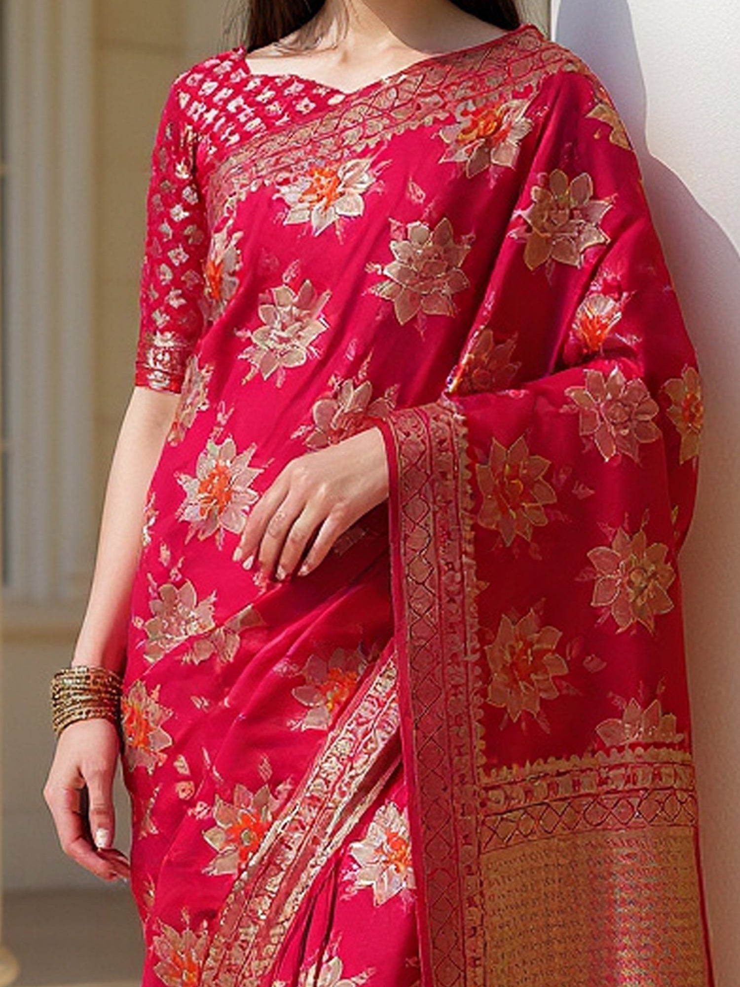 silk blend pink woven design designer saree with blouse piece 6pakhi8103