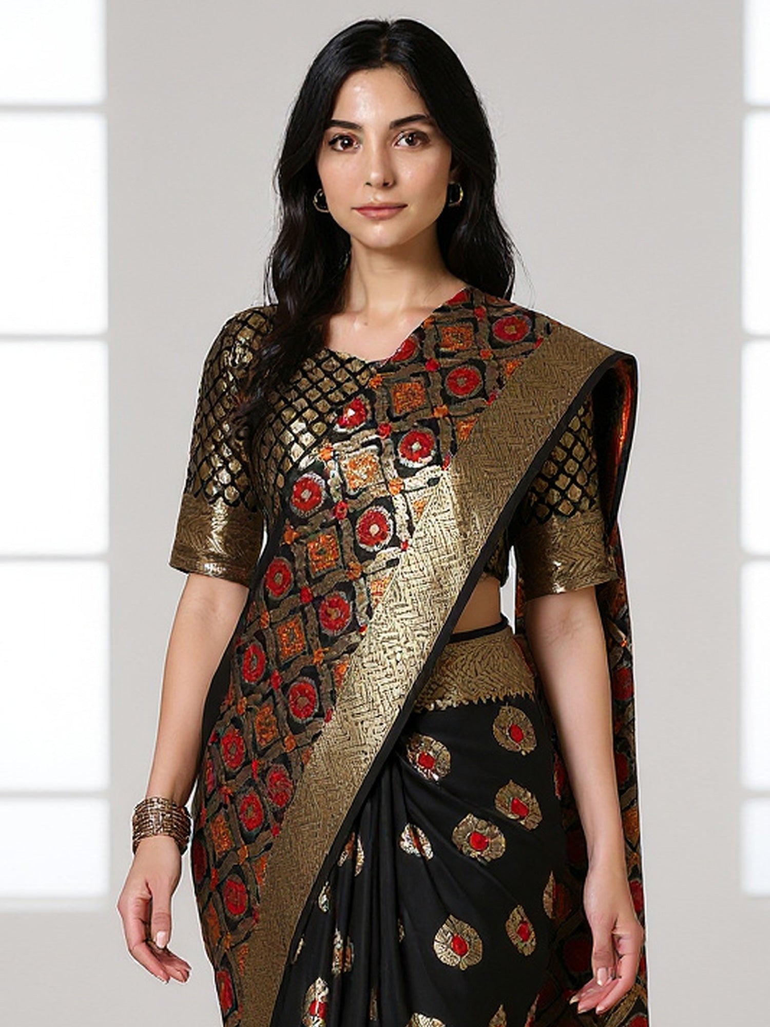 silk blend black woven design designer saree with blouse piece 6pakhi8104