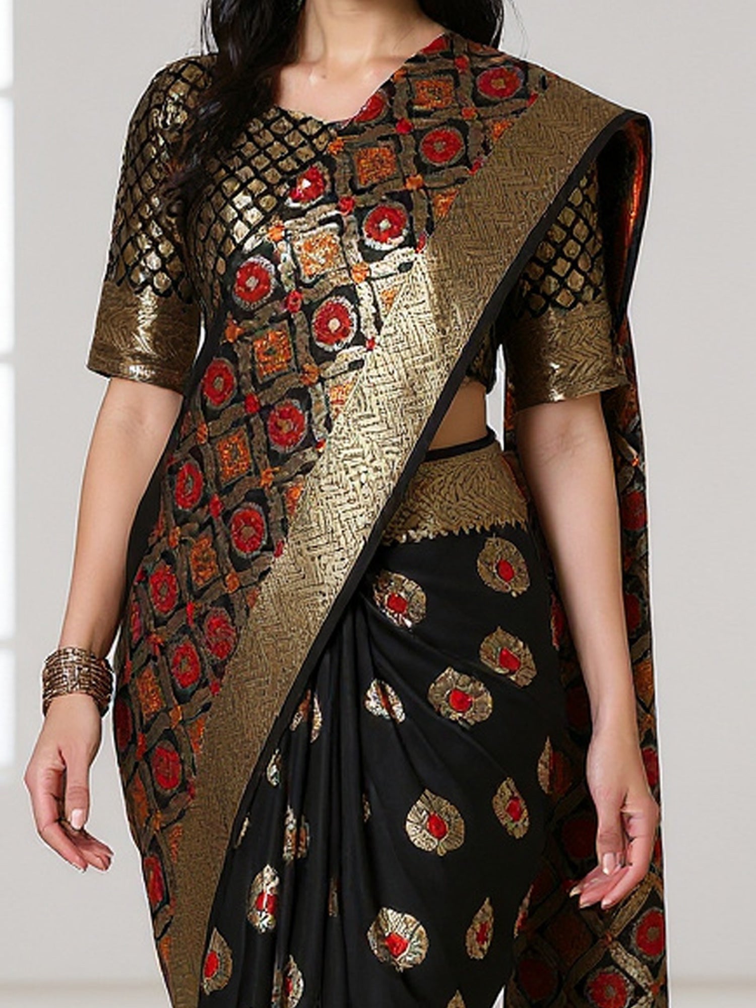 silk blend black woven design designer saree with blouse piece 6pakhi8104