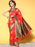 silk blend red woven design designer saree with blouse piece 7pakhi9101