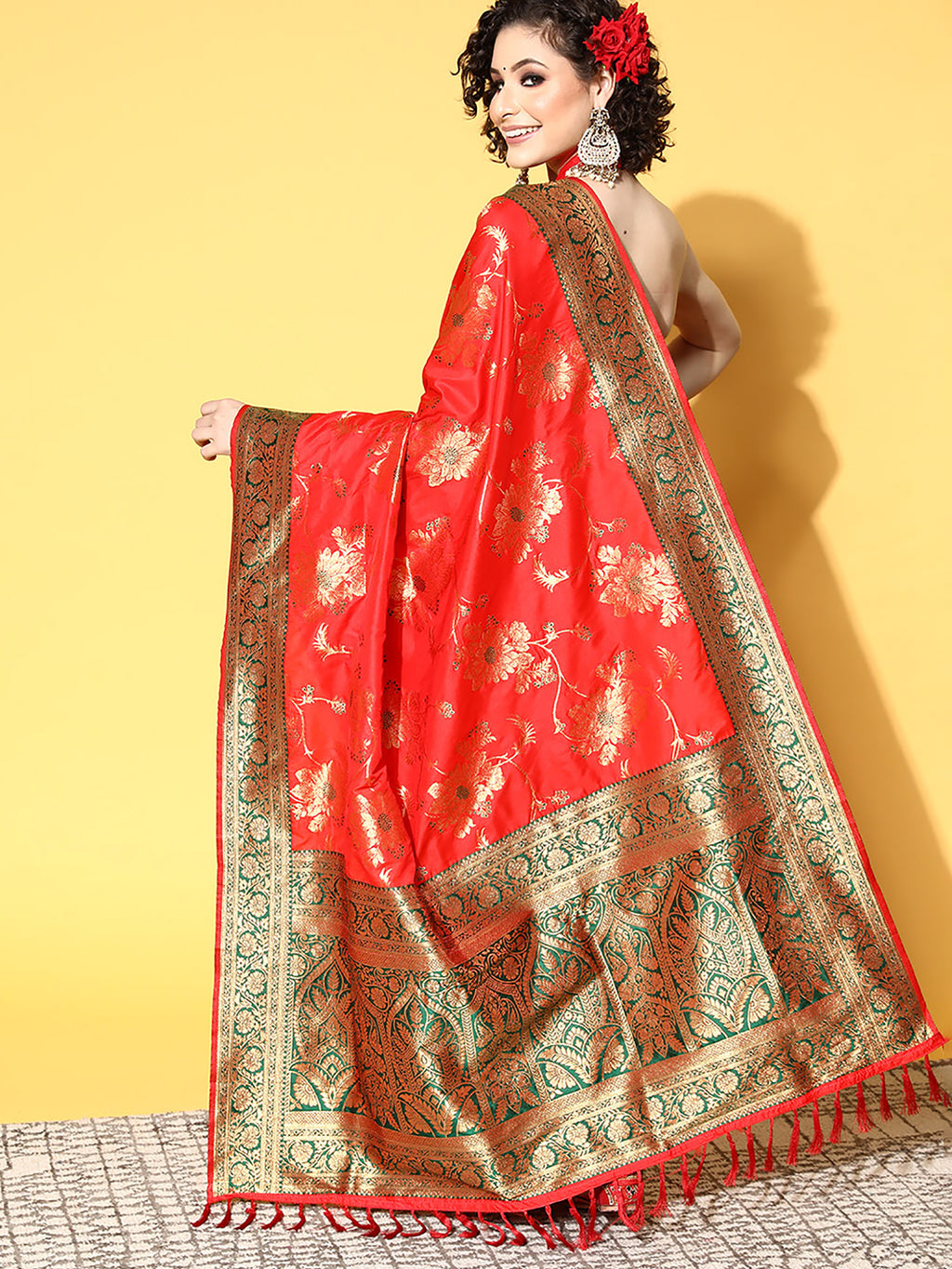 silk blend red woven design designer saree with blouse piece 7pakhi9101