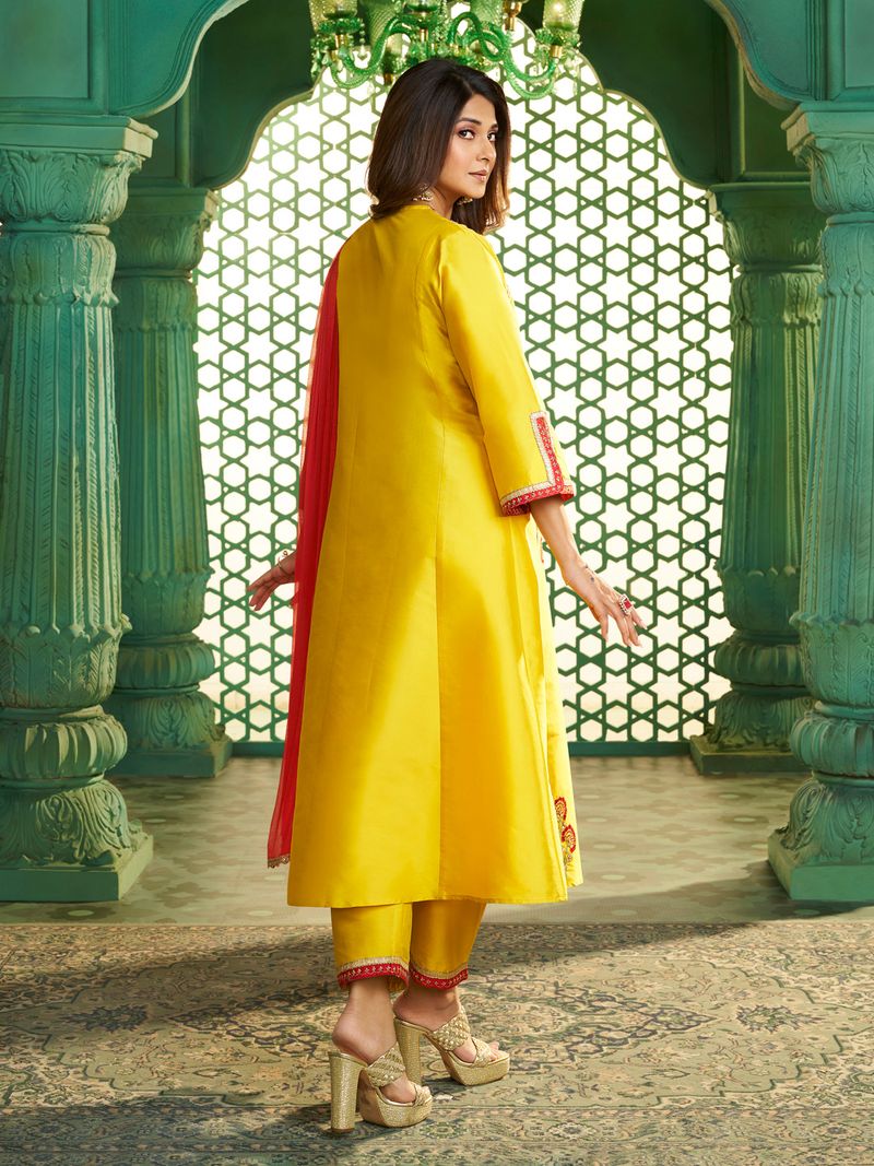 yellow embroidered kurta set