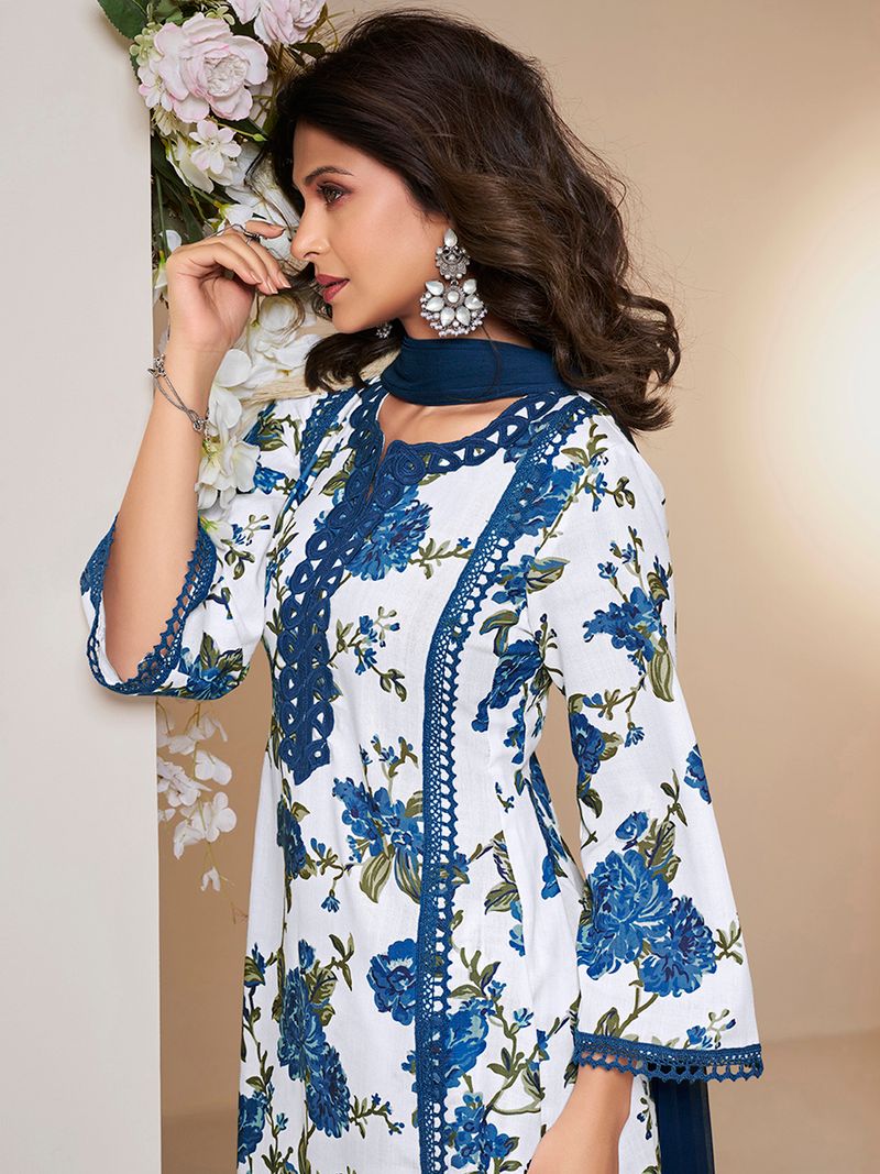 floral printed kurta with palazzos dupatta